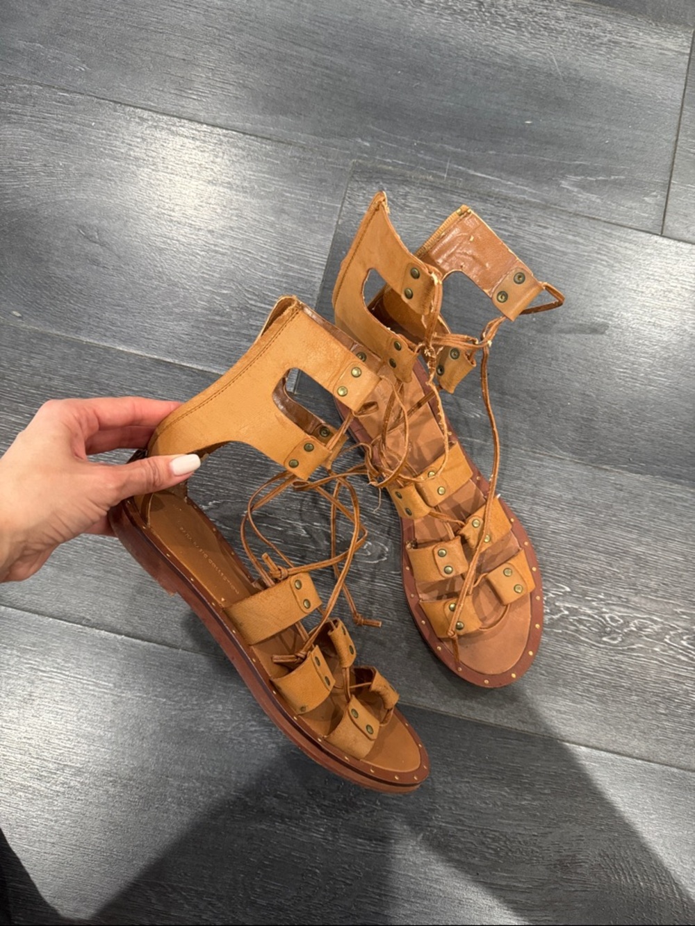 Zara leather Women’s Tan Gladiator Lace-Up Sandals